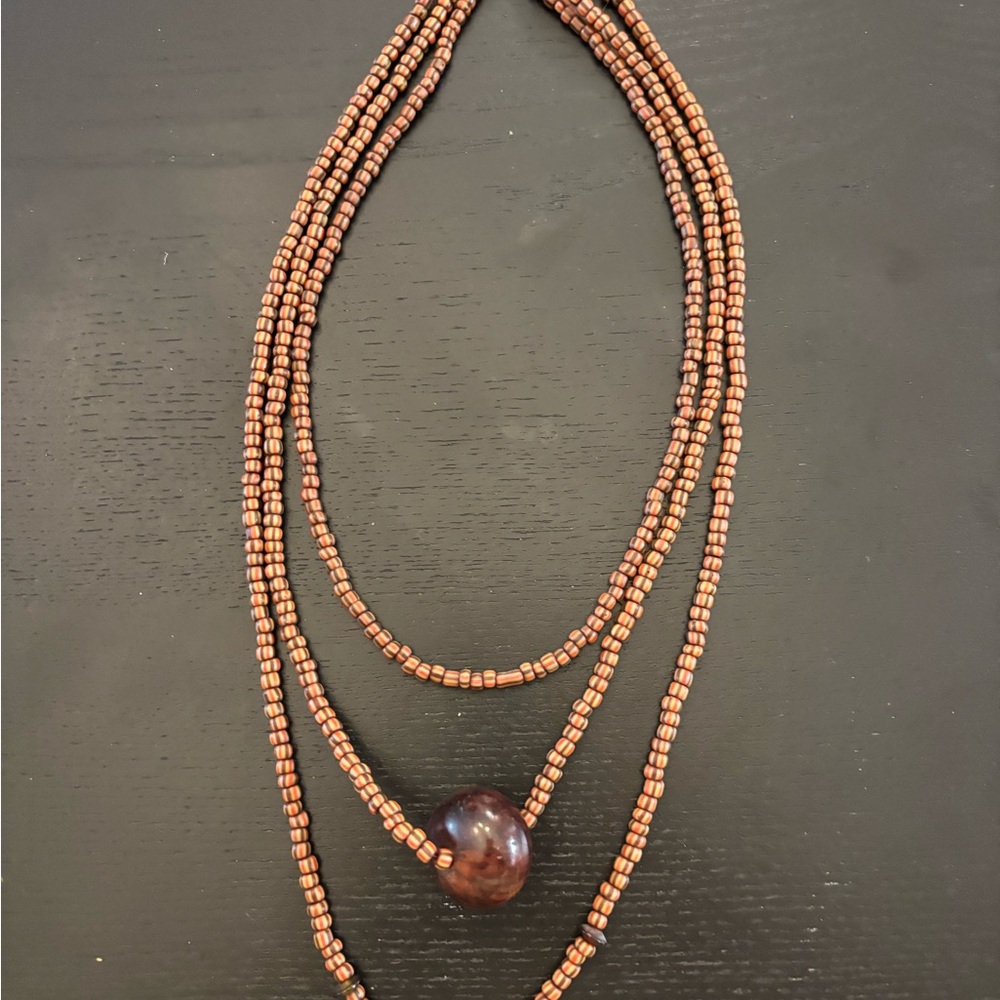Vintage brown three strand seed bead necklace